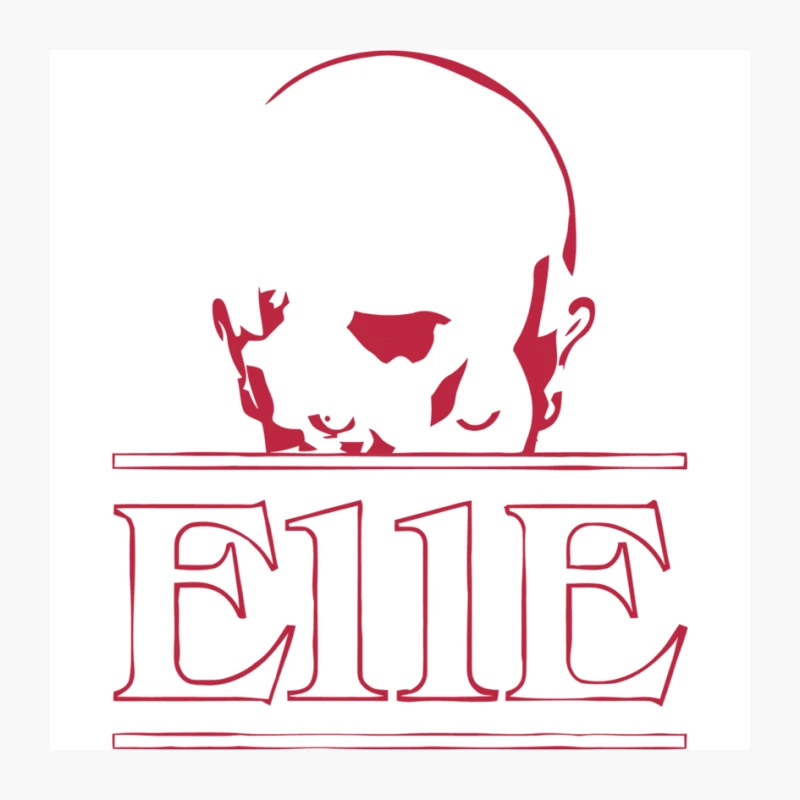 Minimalist Red E11E Logo with Bald Head Graphic Pin