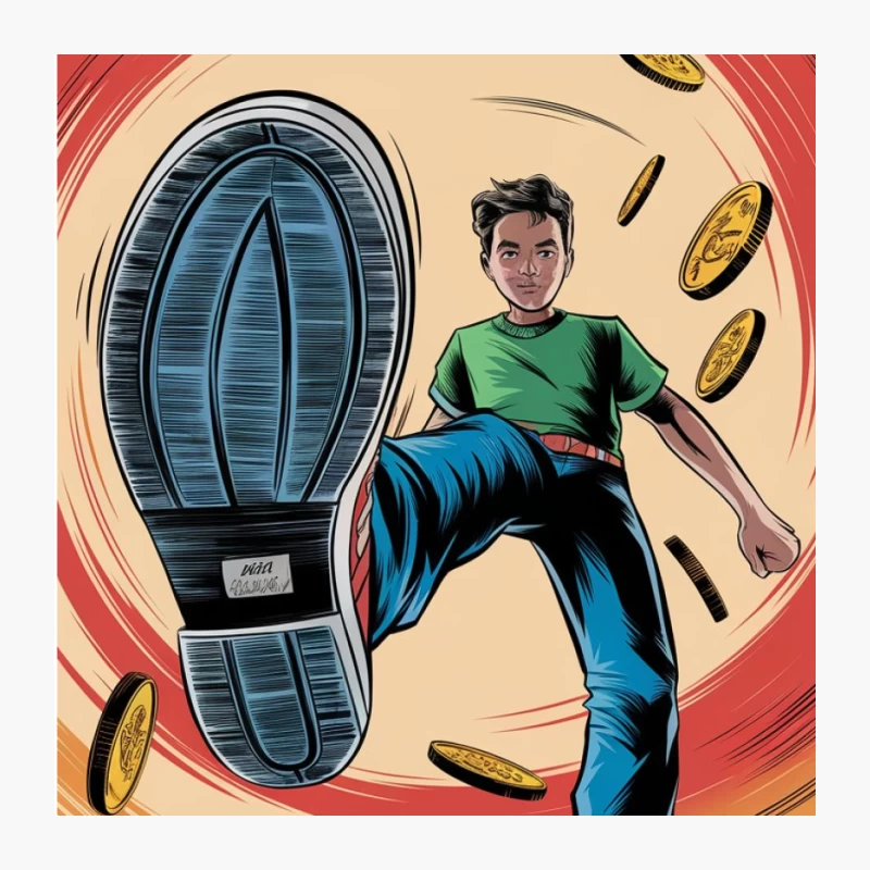 Youthful Energy: Cartoon Illustration of Cryptocurrency Rush Pin
