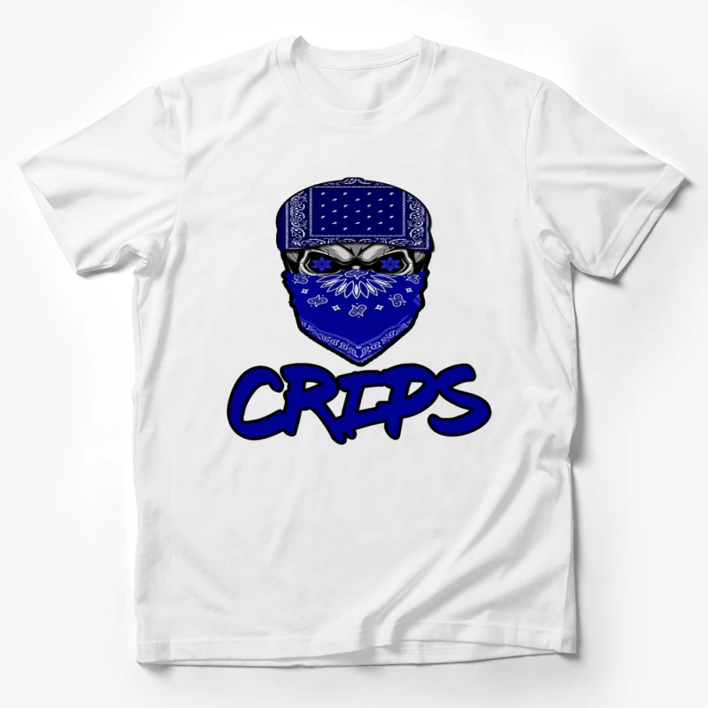 Blue Bandana Skull with Crips Gang Symbol Male T-Shirt