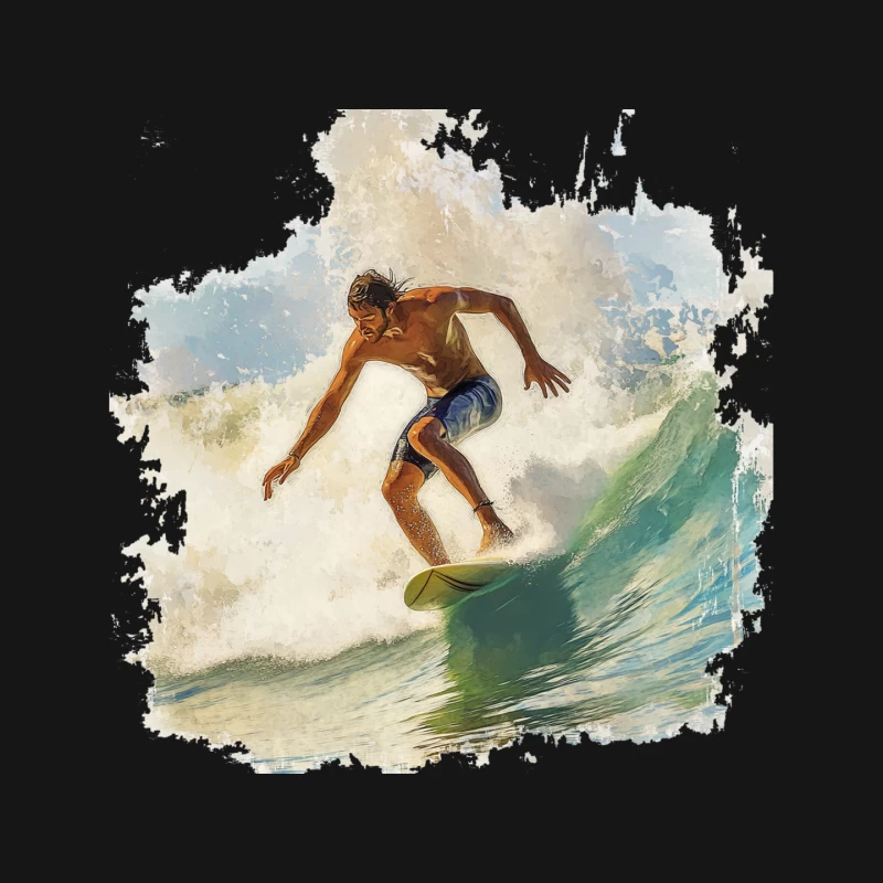 Dynamic Watercolor Surfer Riding Turquoise Wave Mouse Pad