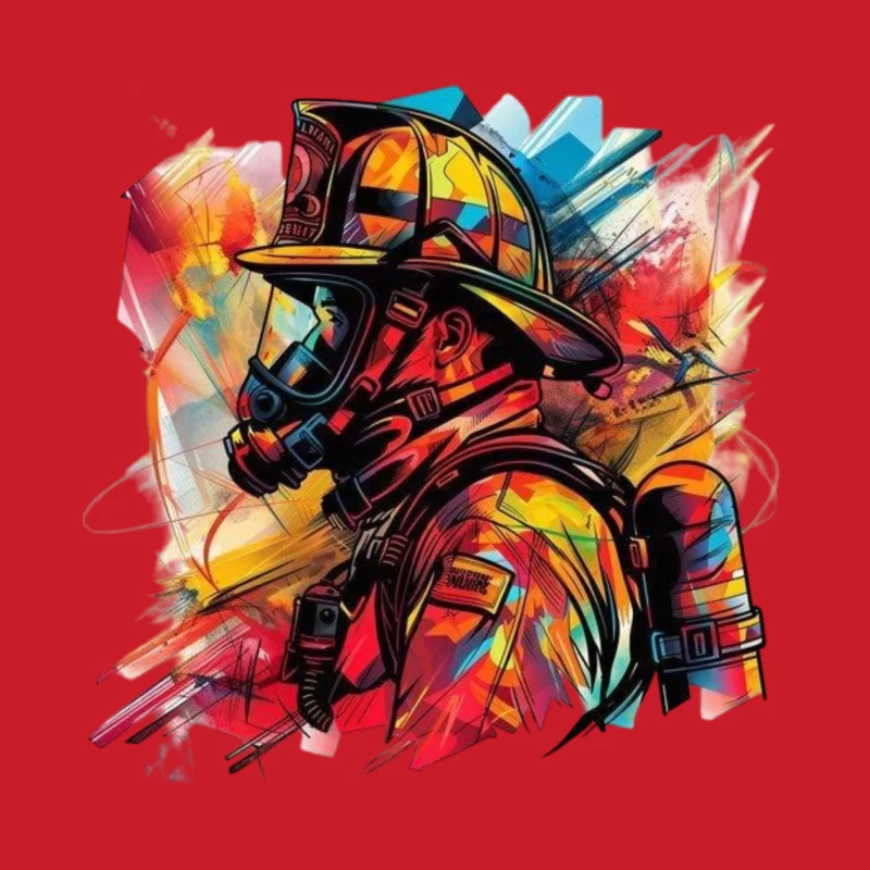 Colorful Portrait of a Firefighter Male Pullover Hoodie