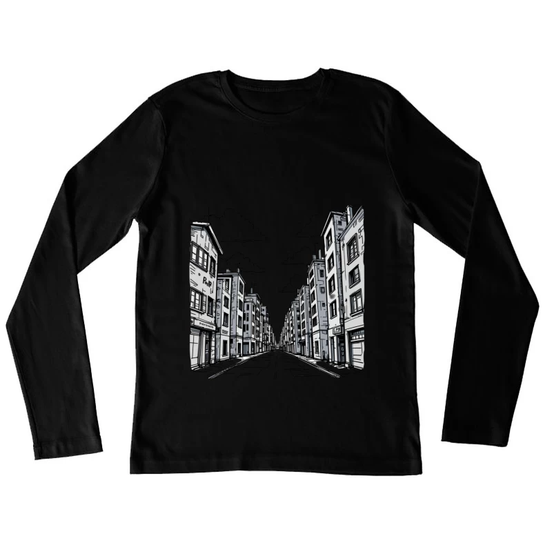 Monochrome Cityscape with Urban Architecture Female Long Sleeve T-Shirt