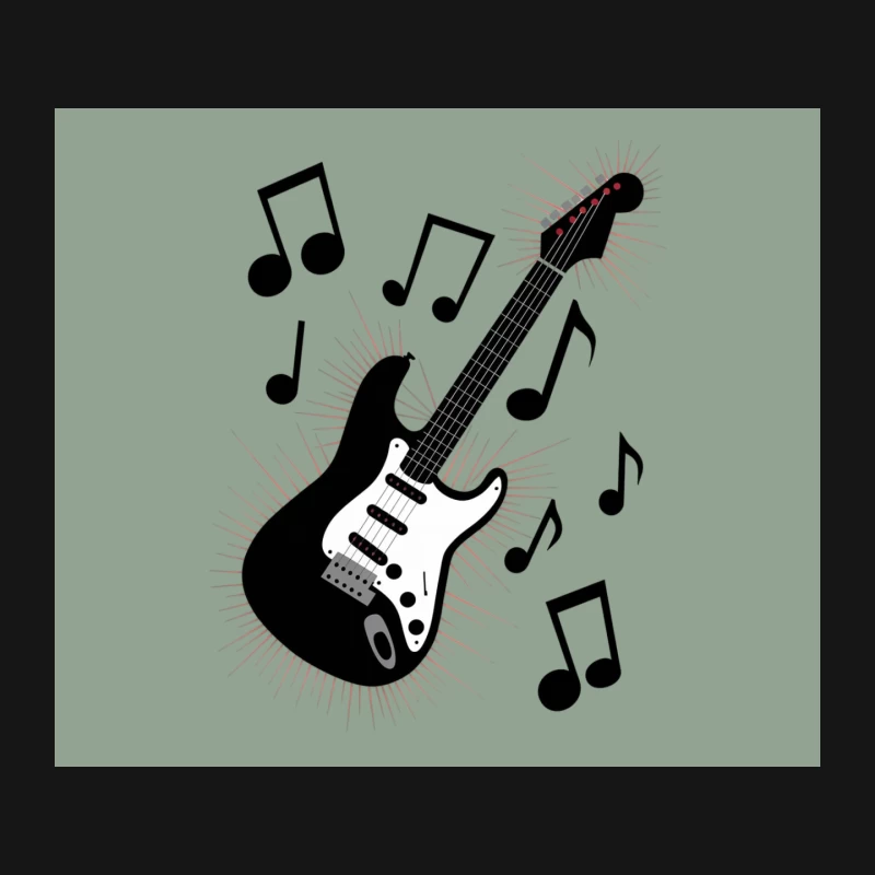 Electric Guitar with Musical Notes in Black and White Design Mouse Pad