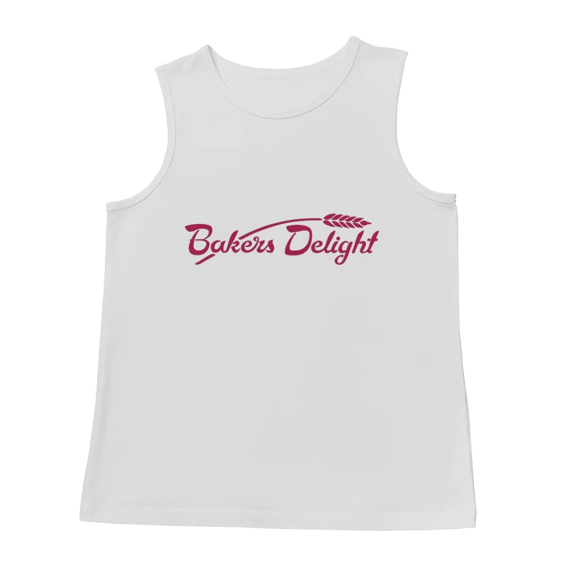 Bakers Delight Burgundy Cursive Logo with Wheat Symbol Male Tank Top