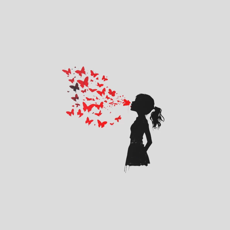 Silhouette's Butterfly Freedom: Artistic Expression in Red and Black Baseball Cap