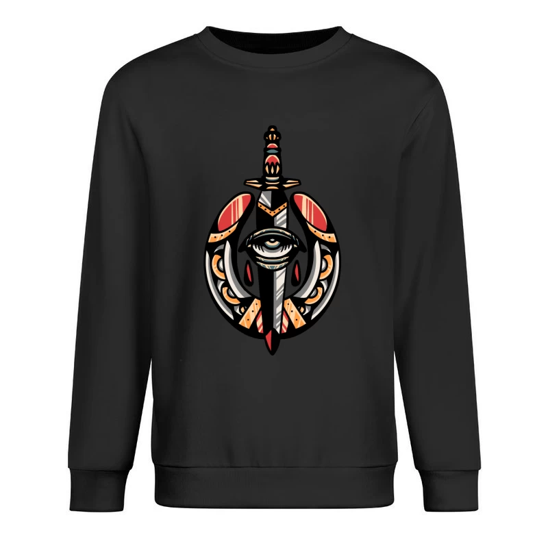 Fantasy Shield with Sword and Eye Emblem Male Pullover Sweatshirt