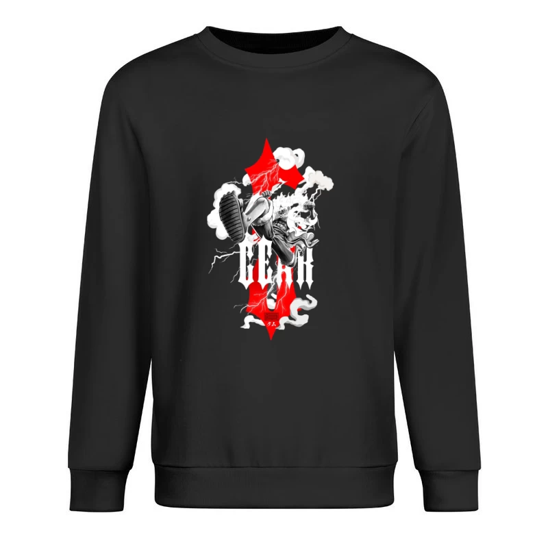 Dynamischer Charakter mit Blitz und rotem Design Herren Pullover Sweatshirt