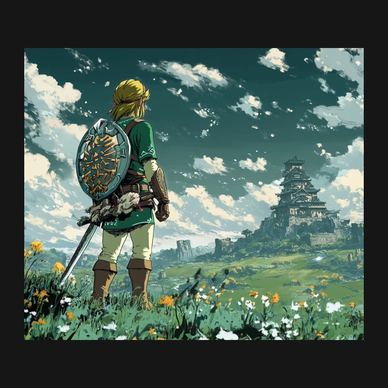 Zelda Hero Overlooking Fantasy Castle Landscape Mouse Pad