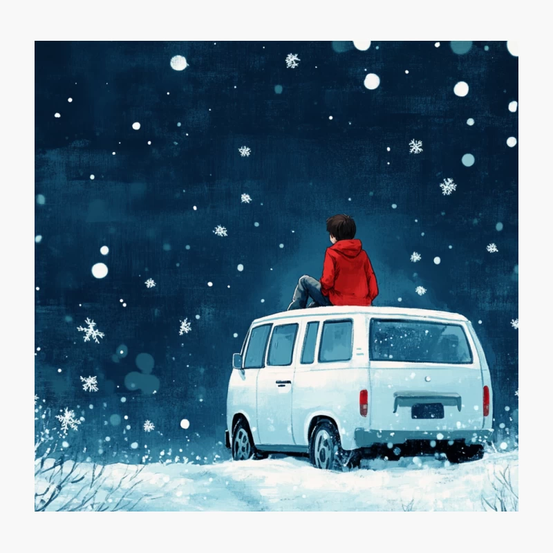 Solitary Adventure: Starry Winter Night with a Van in the Snow Throw Pillow