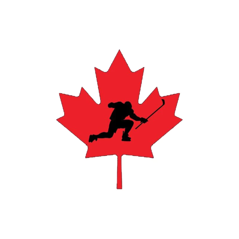 Canadian Hockey Player Silhouette on Red Maple Leaf Throw Pillow