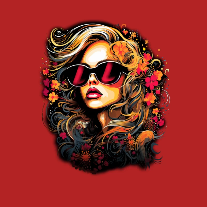 pop art colorful sunglasses floral abstract fashion psychedelic Male T-Shirt