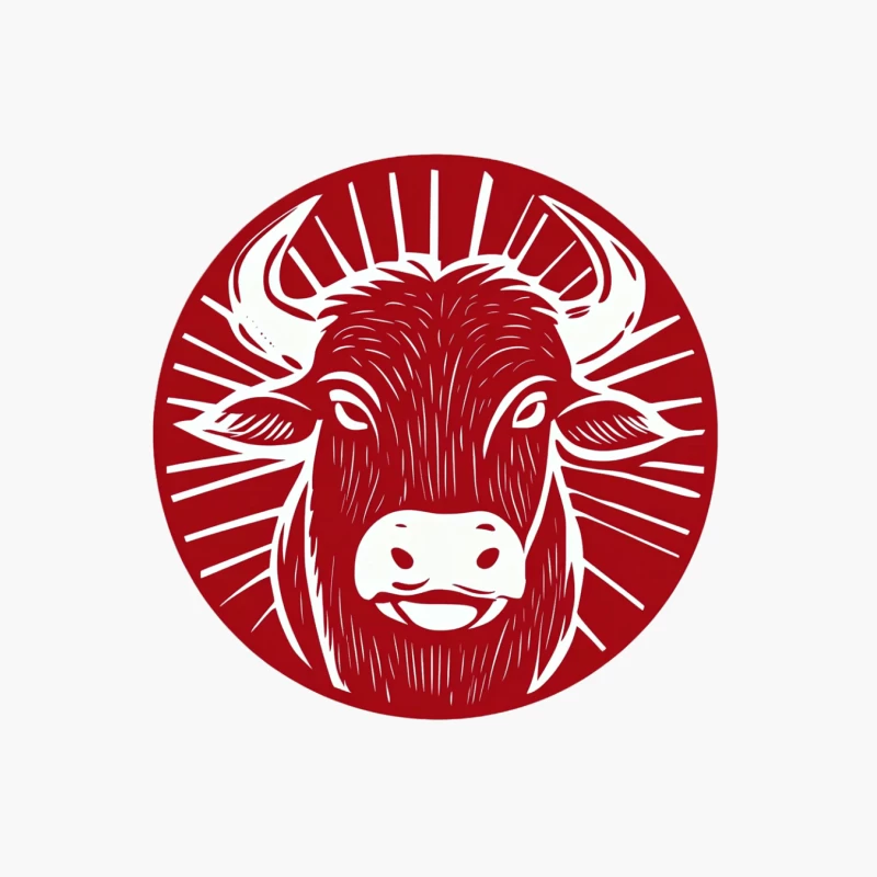 Red Circular Bull Logo in Woodcut Style Cotton Tote Bag