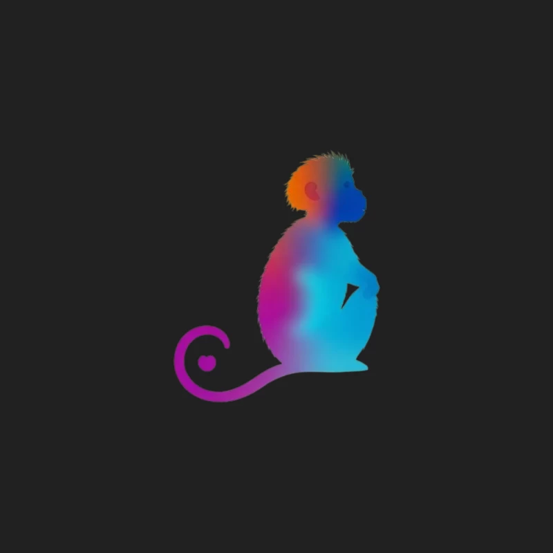 Colorful Gradient Monkey Silhouette with Curled Tail Bucket Hat