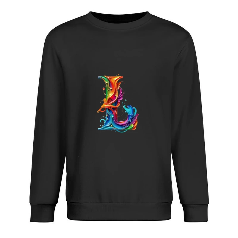 Vibrant Liquid Rainbow Letter L Artistic Typography Male Pullover Sweatshirt