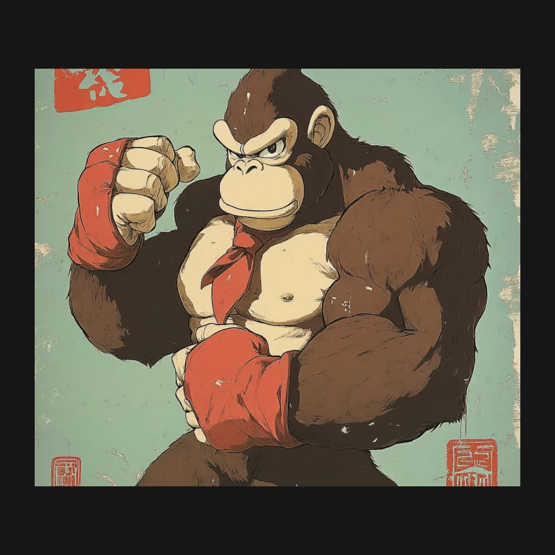 Retro Cartoon Gorilla Boxer: Muscular Ape in Red Tie and Gloves Mouse Pad