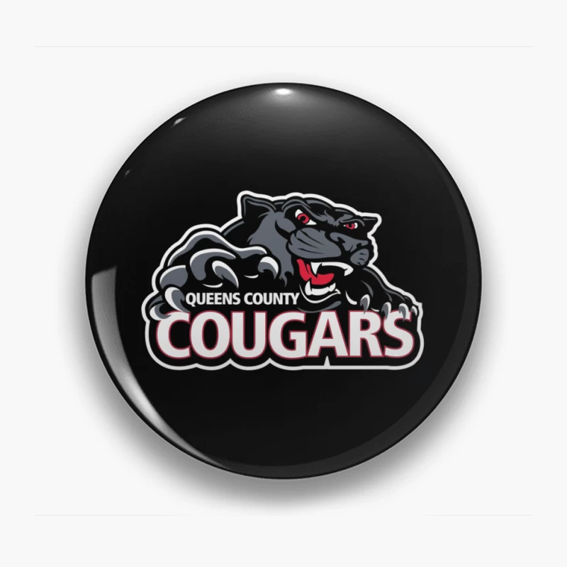 Queens County Cougars Sports Team Logo with Black Cougar Mascot Pin