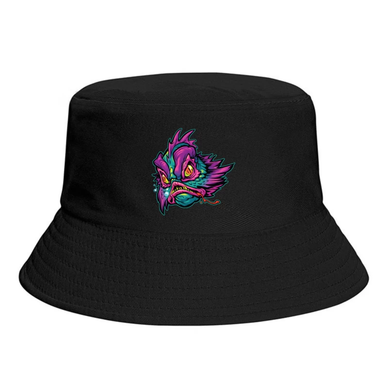 Grotesque Colorful Fish Monster Illustration Bucket Hat