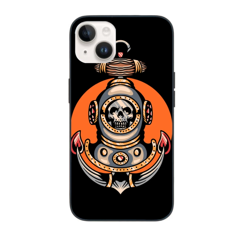 Vintage Nautical Skull Diving Helmet Illustration iPhone Case