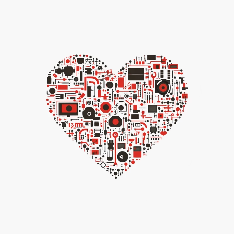 Tech-Infused Love: A Heart of Electronic Icons Cotton Tote Bag