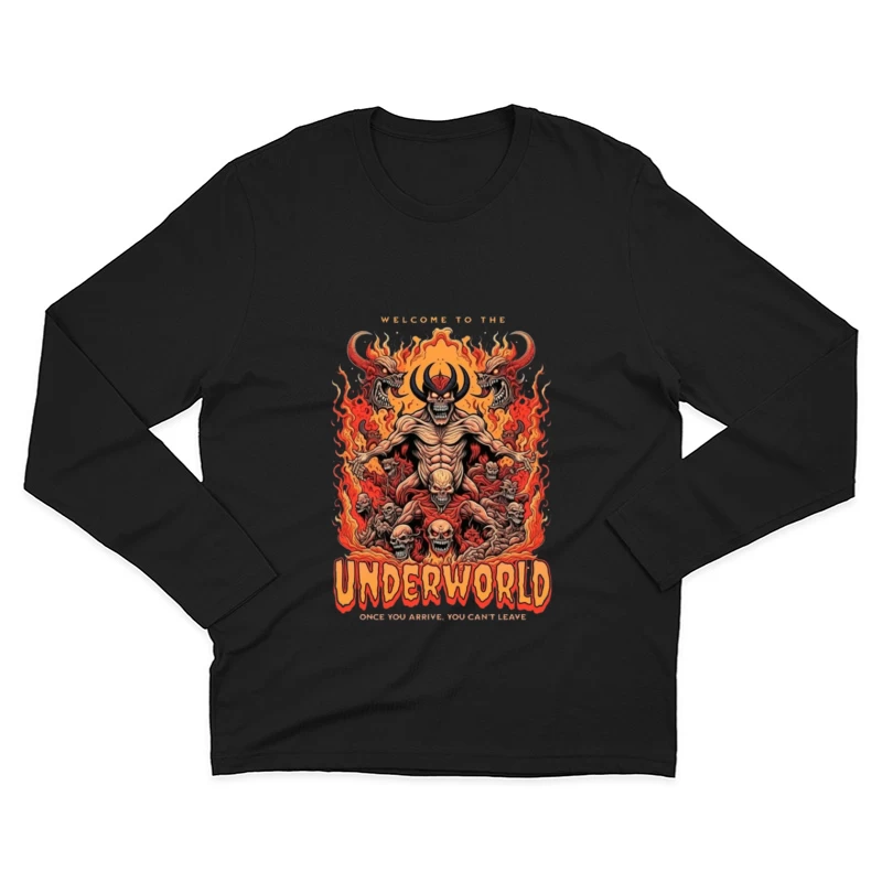 Welcome to the Underworld: Demonic Horror Art with Flaming Skulls Male Long Sleeve T-Shirt