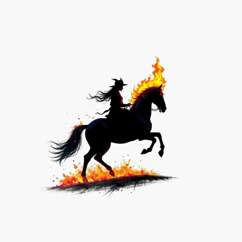 Mystical Dark Rider with Flaming Horse Silhouette Cotton Tote Bag