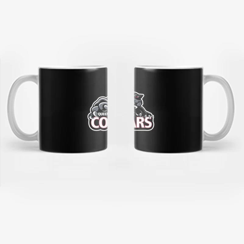 Queens County Cougars Sports Team Logo with Black Cougar Mascot Coffee Mug