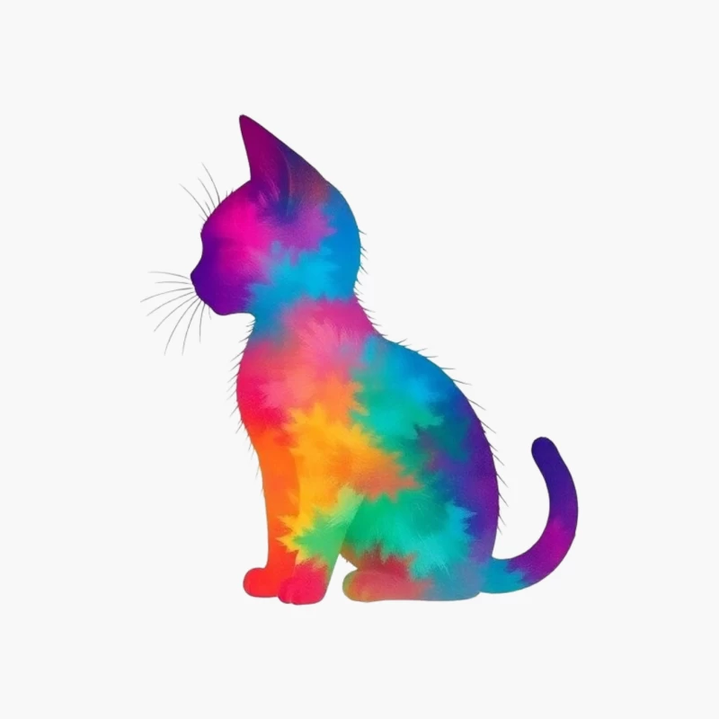 Rainbow Tie-Dye Cat Silhouette Art Cotton Tote Bag