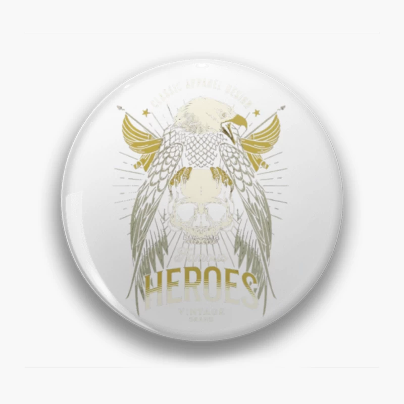 Heroic Eagle Skull with Golden Wings Vintage Design Pin