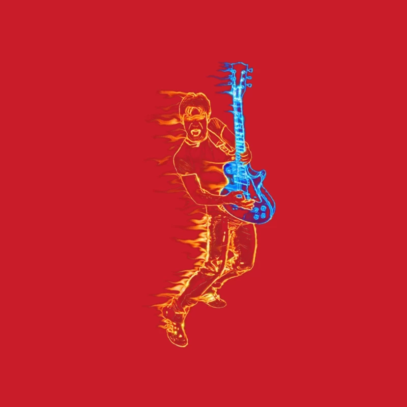 Energetic Guitarist Playing with Flames Male Pullover Hoodie