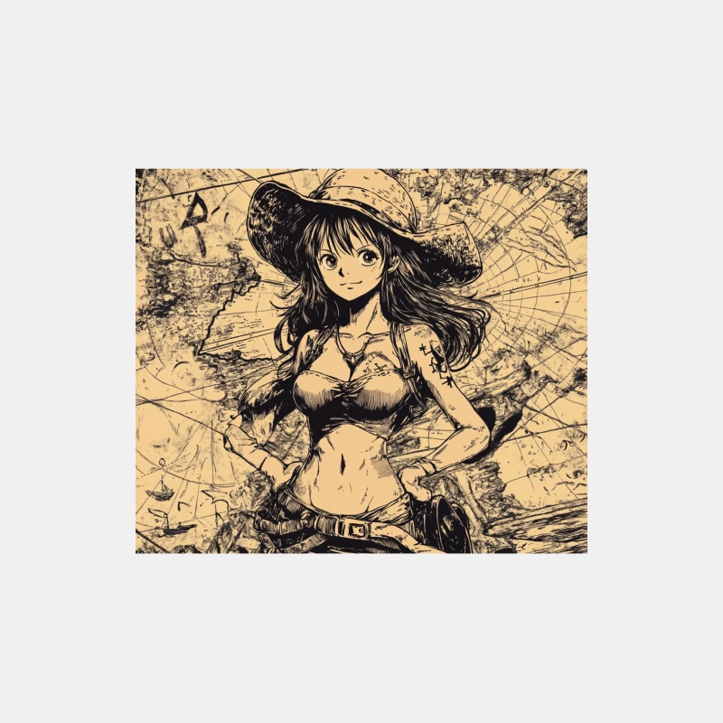 Sketched Pirate Girl in Manga Style Male Tank Top