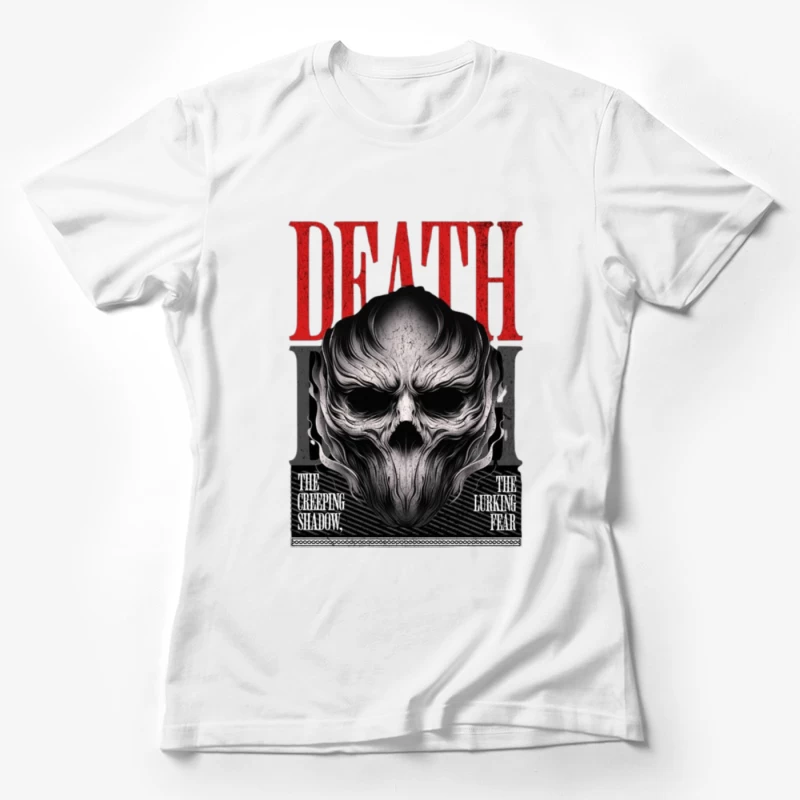 Gothic Death Skull with Red Typography Art Female T-Shirt