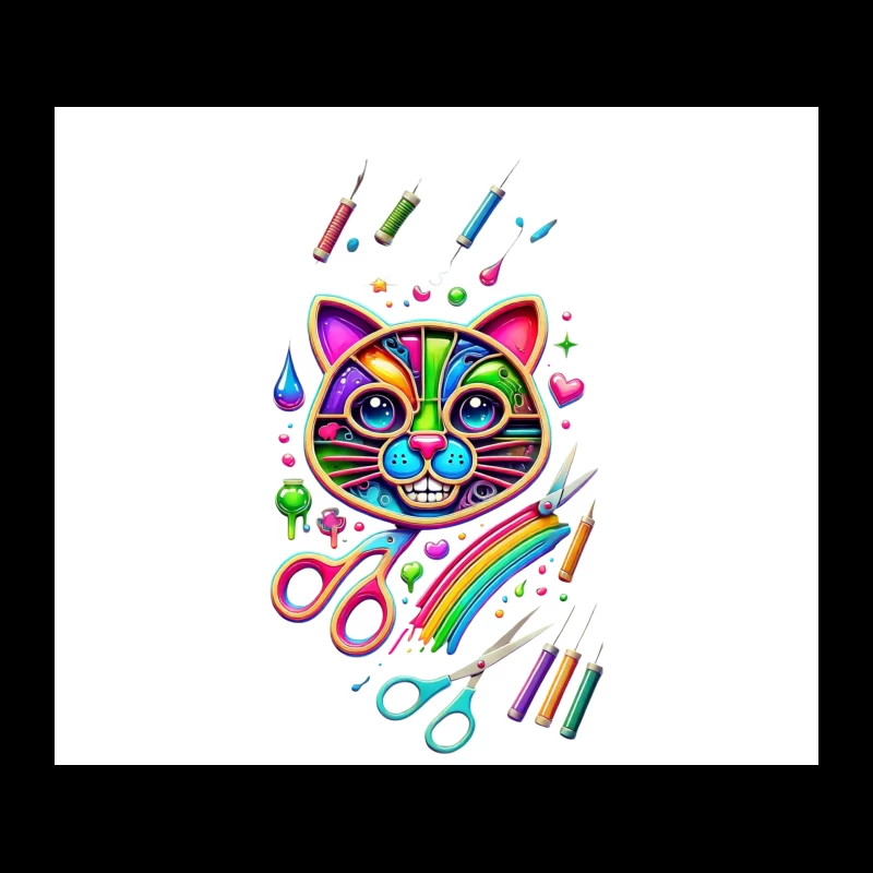 Rainbow Pop Art Cat with Creative Art Supplies Tapestry