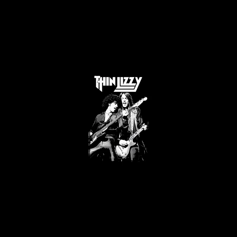 Thin Lizzy Rock Band Performance Sketch in Black and White Desk Mat