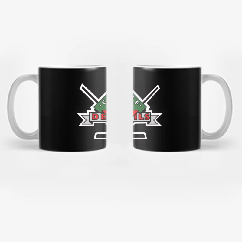 Cardiff Devils Hockey Team Logo with Red Devil Mascot Coffee Mug