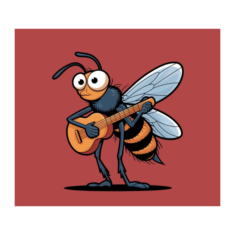 Musical Cartoon Bee Playing Acoustic Guitar Tapestry