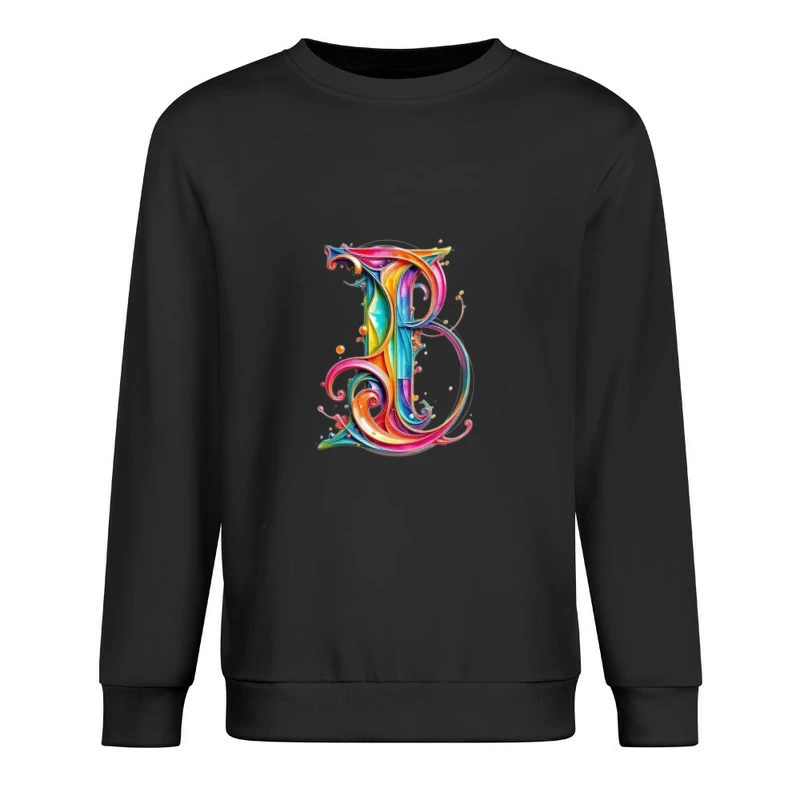 Ornate Rainbow Watercolor Letter B Typography Art Male Pullover Sweatshirt