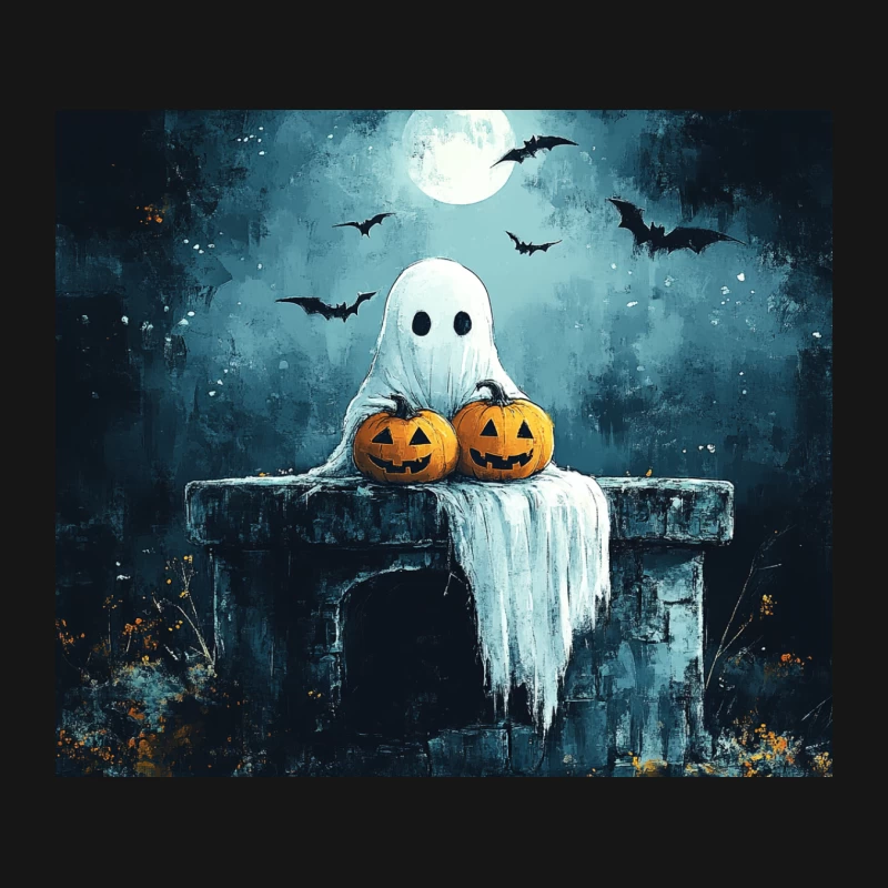 Ghostly Halloween Night with Pumpkins and Bats Mouse Pad