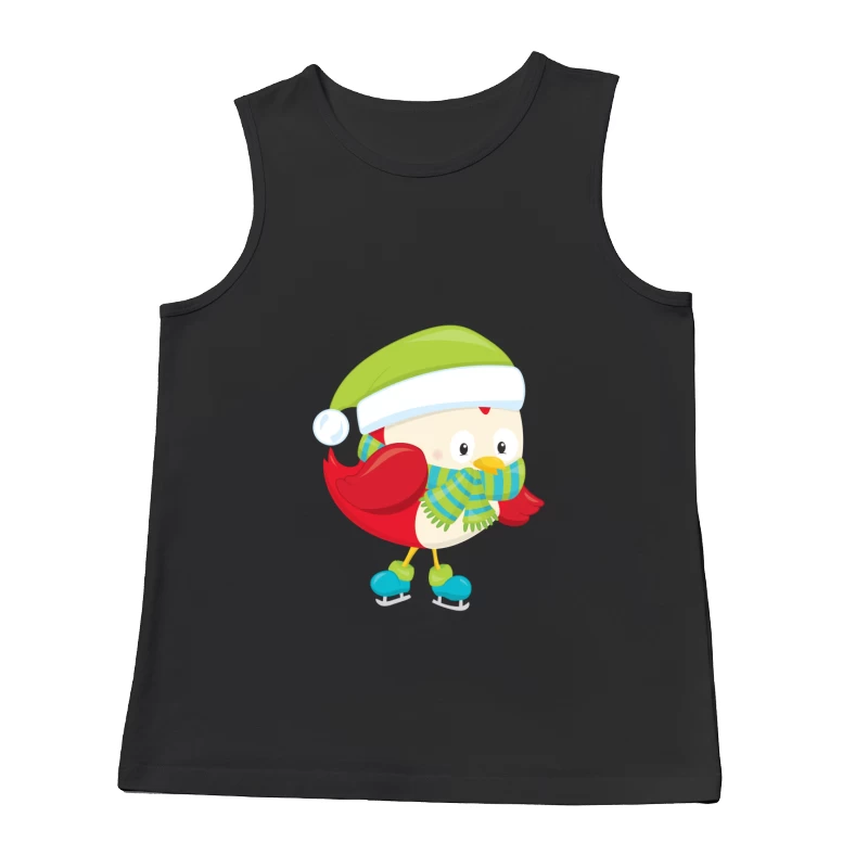 Oiseau mignon avec bonnet et écharpe en patinage Homme Débardeur