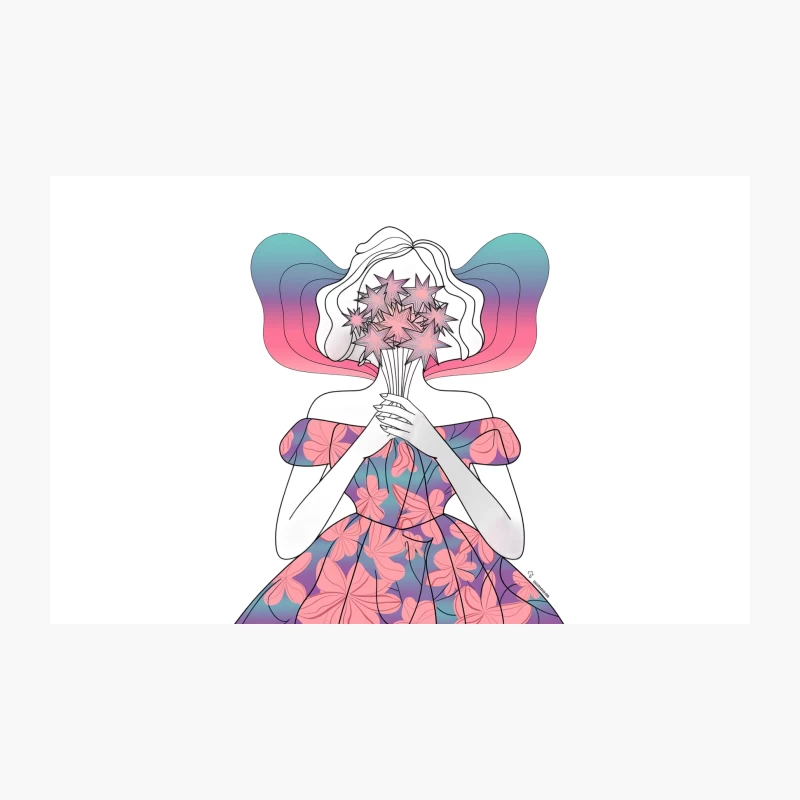 Surreal Feminine Illustration with Floral Dress and Stargazer Lilies Travel Mug