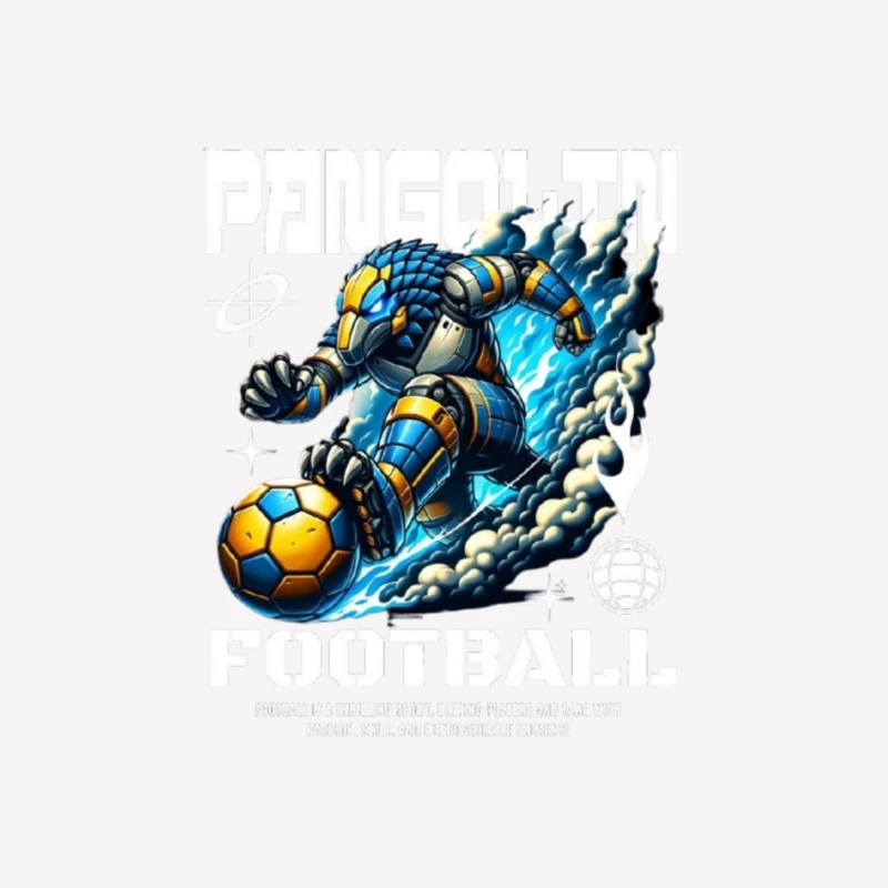 Robotic Soccer Player with Blue Armor in Dynamic Motion Male T-Shirt