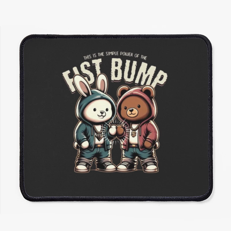 Cartoon Bunny and Bear Friends in Hip Hop Streetwear Sharing a Fist Bump Mouse Pad