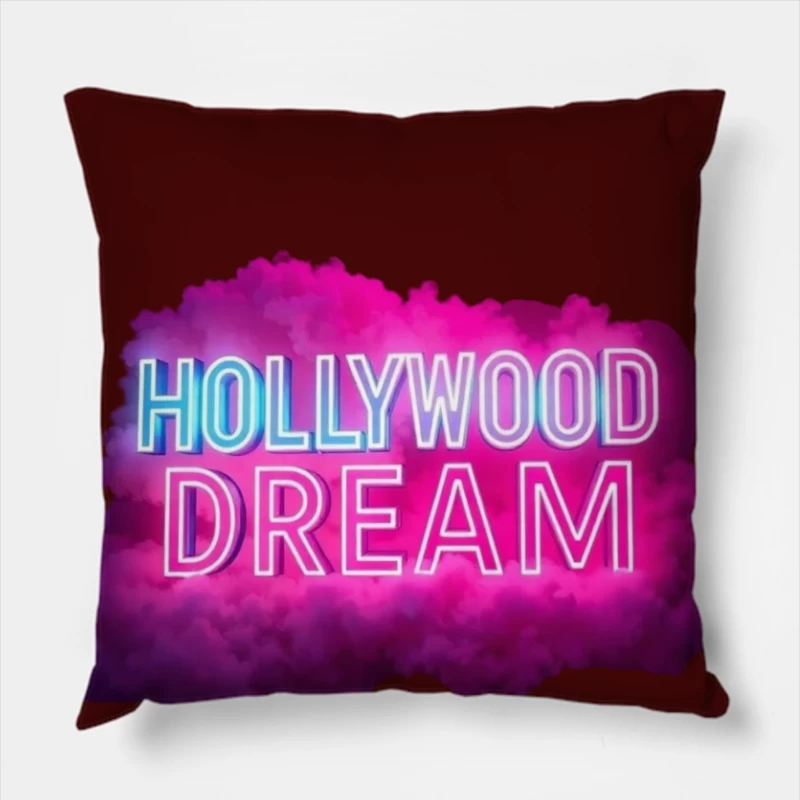 Neon Hollywood Dream Sign with Pink Cloud Background Throw Pillow