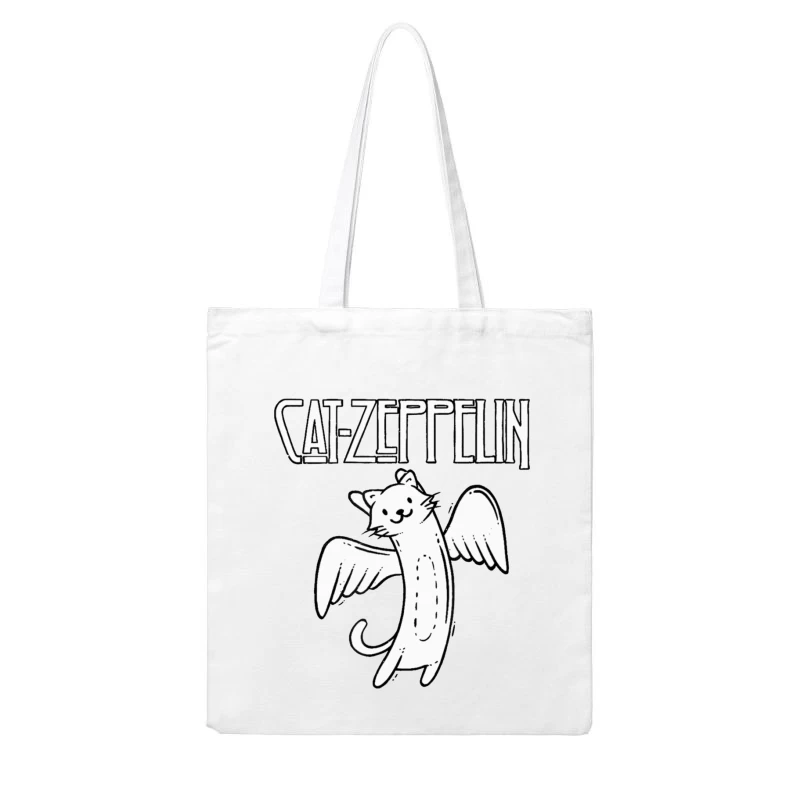 Flying Cat Zeppelin Logo - Musical Band Cartoon Cotton Tote Bag