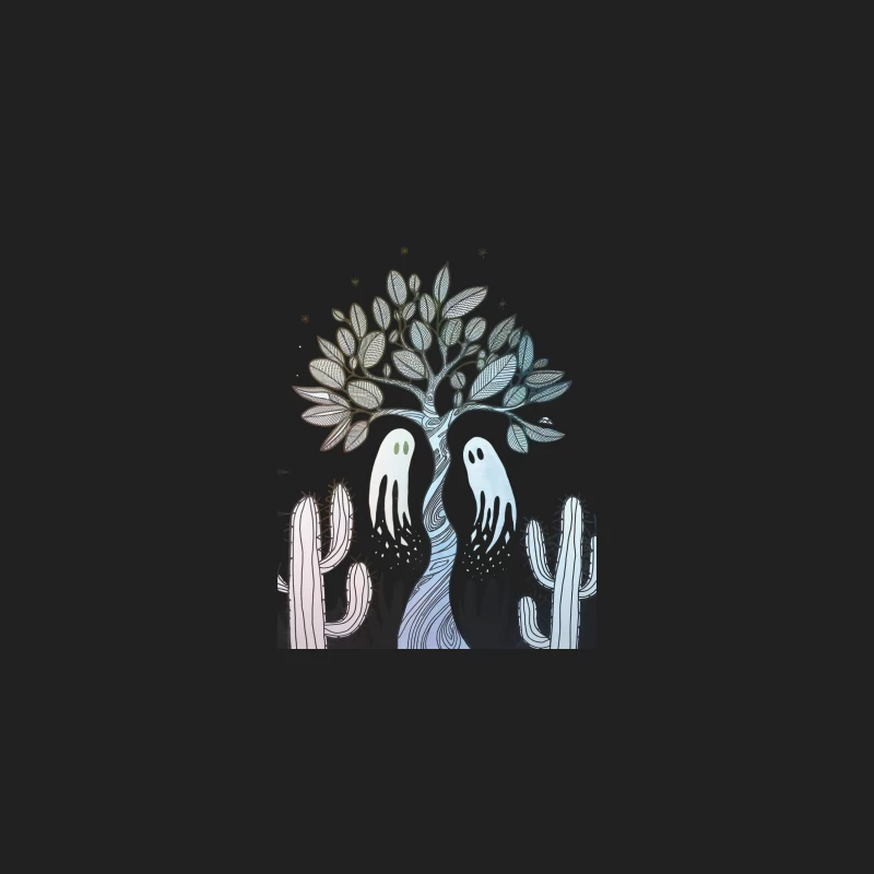 Whimsical Desert Scene with Ethereal Tree and Ghostly Figures Bucket Hat