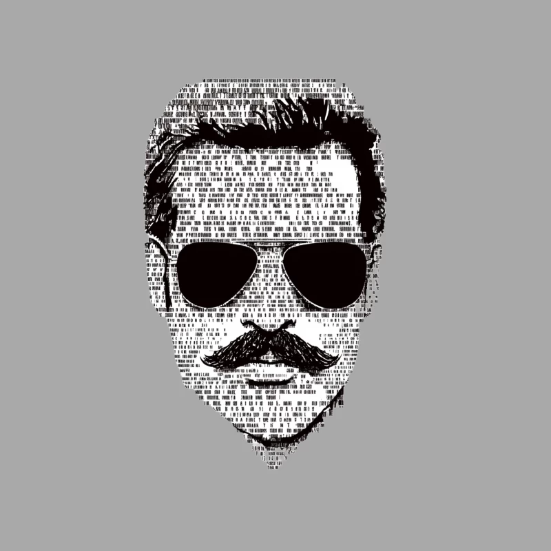 Typographic Portrait: Sunglasses and Mustache Text Art Male Pullover Hoodie