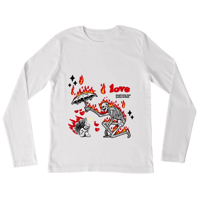 Skelett beschützt Igel in Flammen Damen Langarm T-Shirt