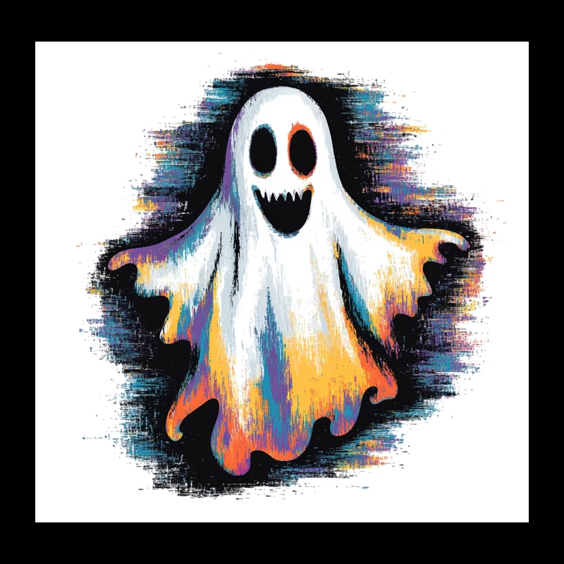 Colorful Spooky Ghost Halloween Illustration Throw Pillow