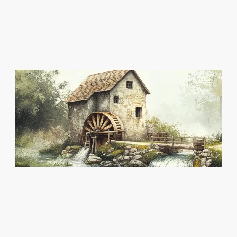 Rustic Watermill by the River: A Serene Rural Landscape Coffee Mug