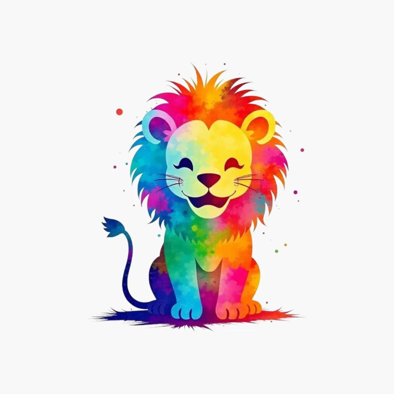 Colorful Cartoon Lion Illustration Cotton Tote Bag