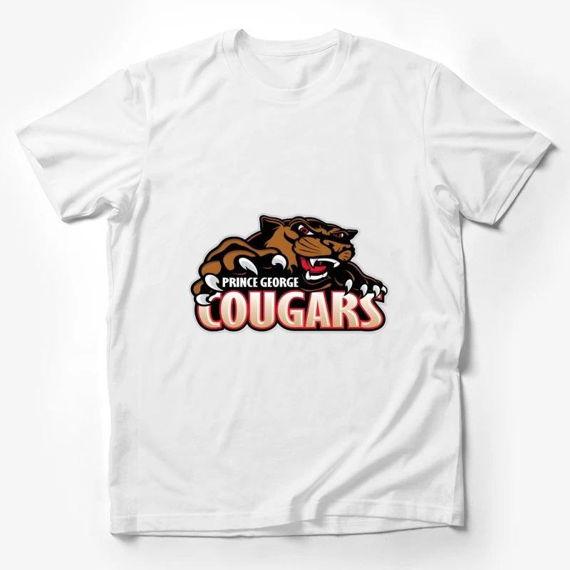 Prince George Cougars Sports Team Logo with Fierce Cougar Mascot Prince George Cougars Male T-Shirt